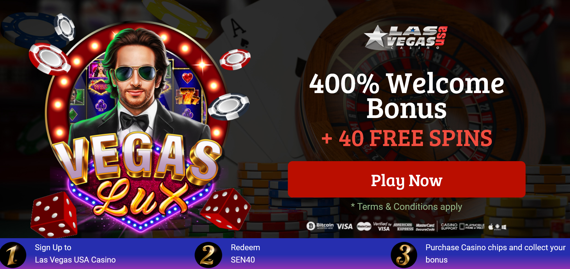 400% Welcome Bonus + 40
FREE SPINS 400% Welcome Bonus +
40 FREE SPINS